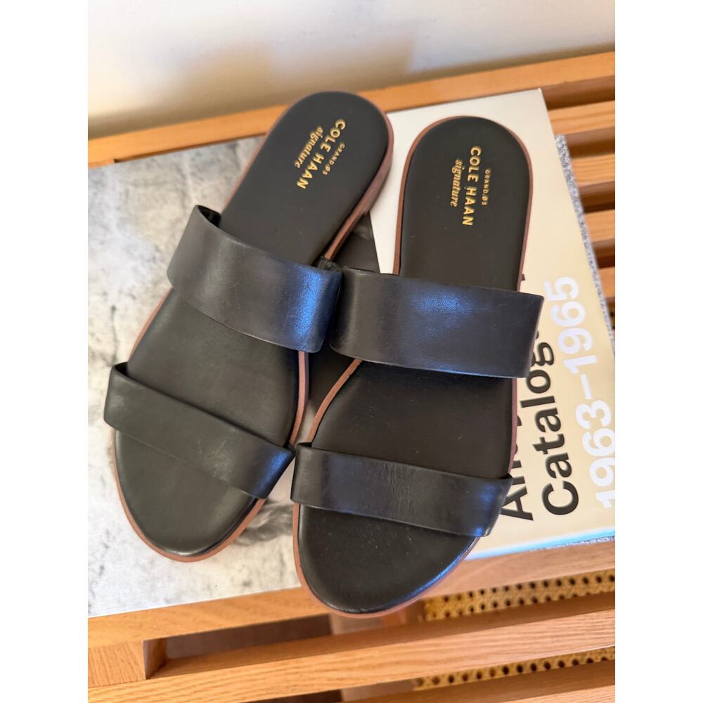 Cole Haan Grand.OS Black Leather Slide Sandals Size 7 - Picture 2 of 4